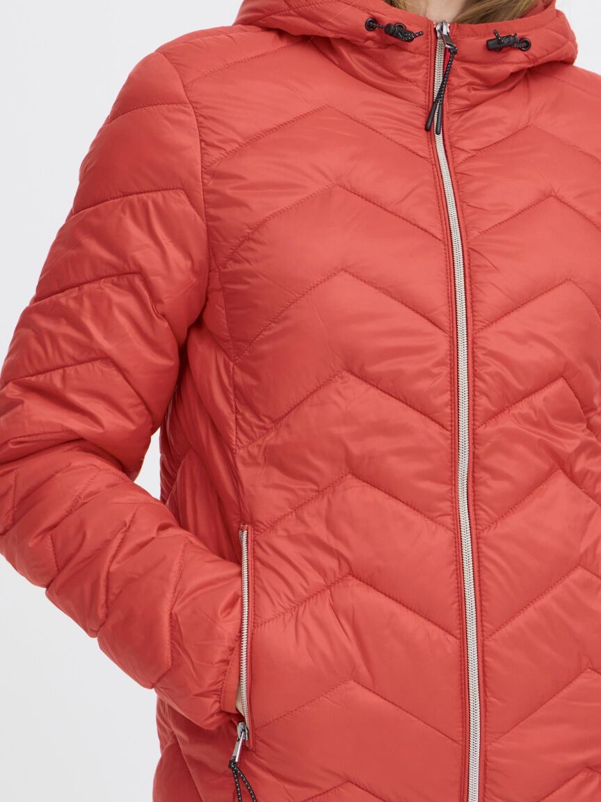 Chevron Quilted Hip Length Jacket With Hood