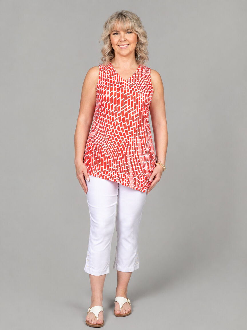 Sleeveless V-Neck Top With Asymmetrical Hem