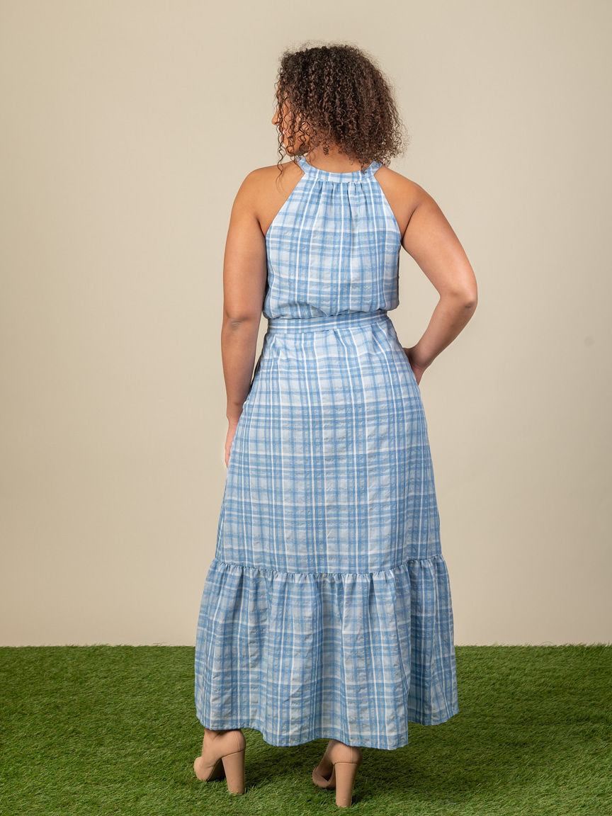 Button-Front Halter Neck Dress With Waist Sash