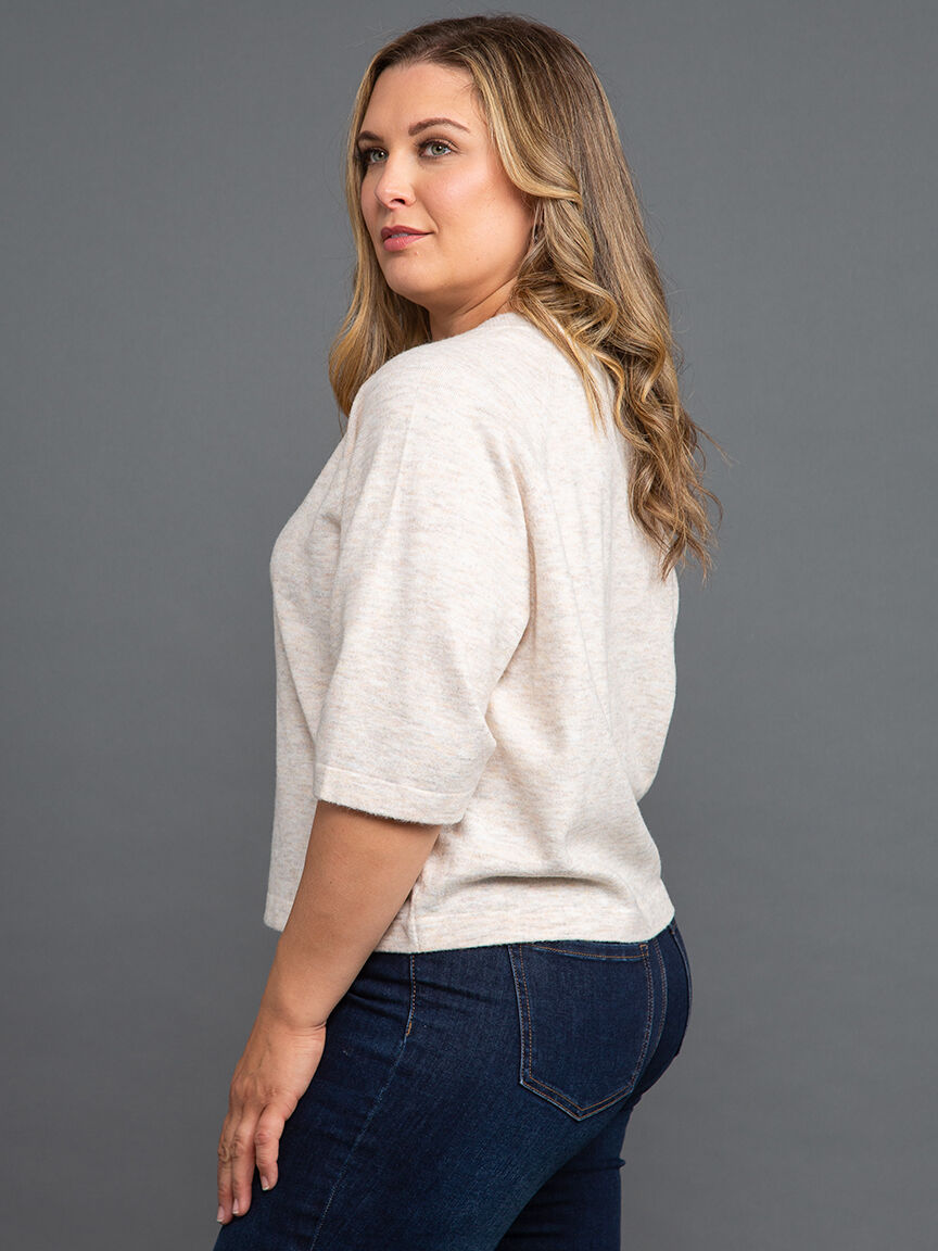 &frac34; Sleeve Ribbed Collar Sweater