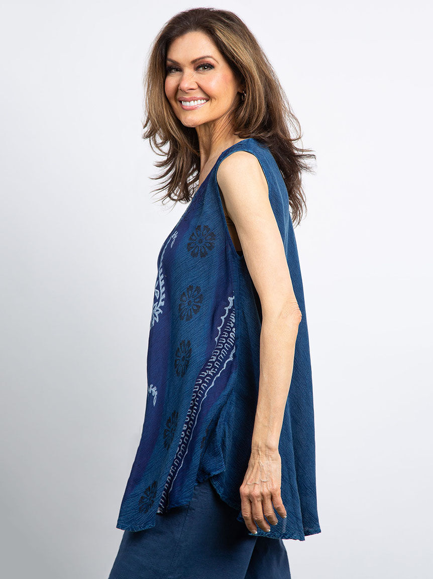 Sleeveless Umbrella Top w/ Embroidered Neckline Image 3