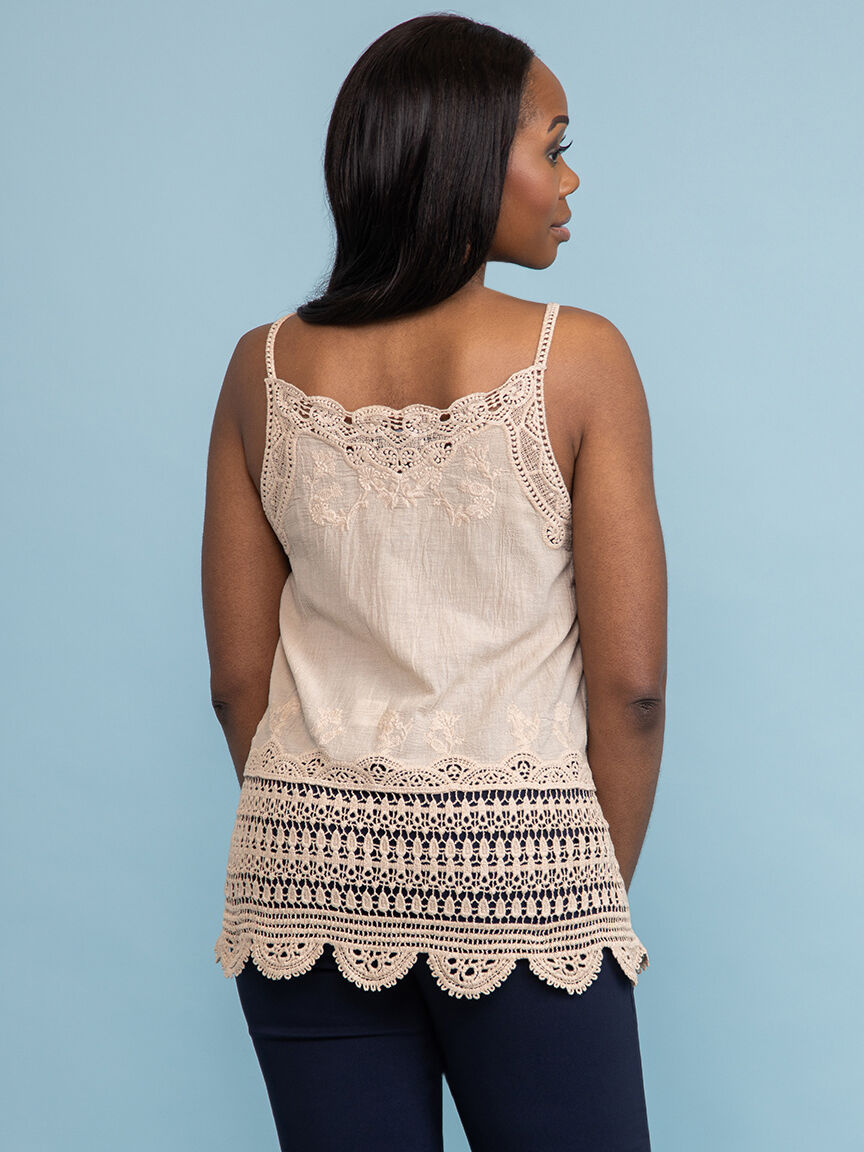 Embroidered Cami with Lace Trim  Image 4
