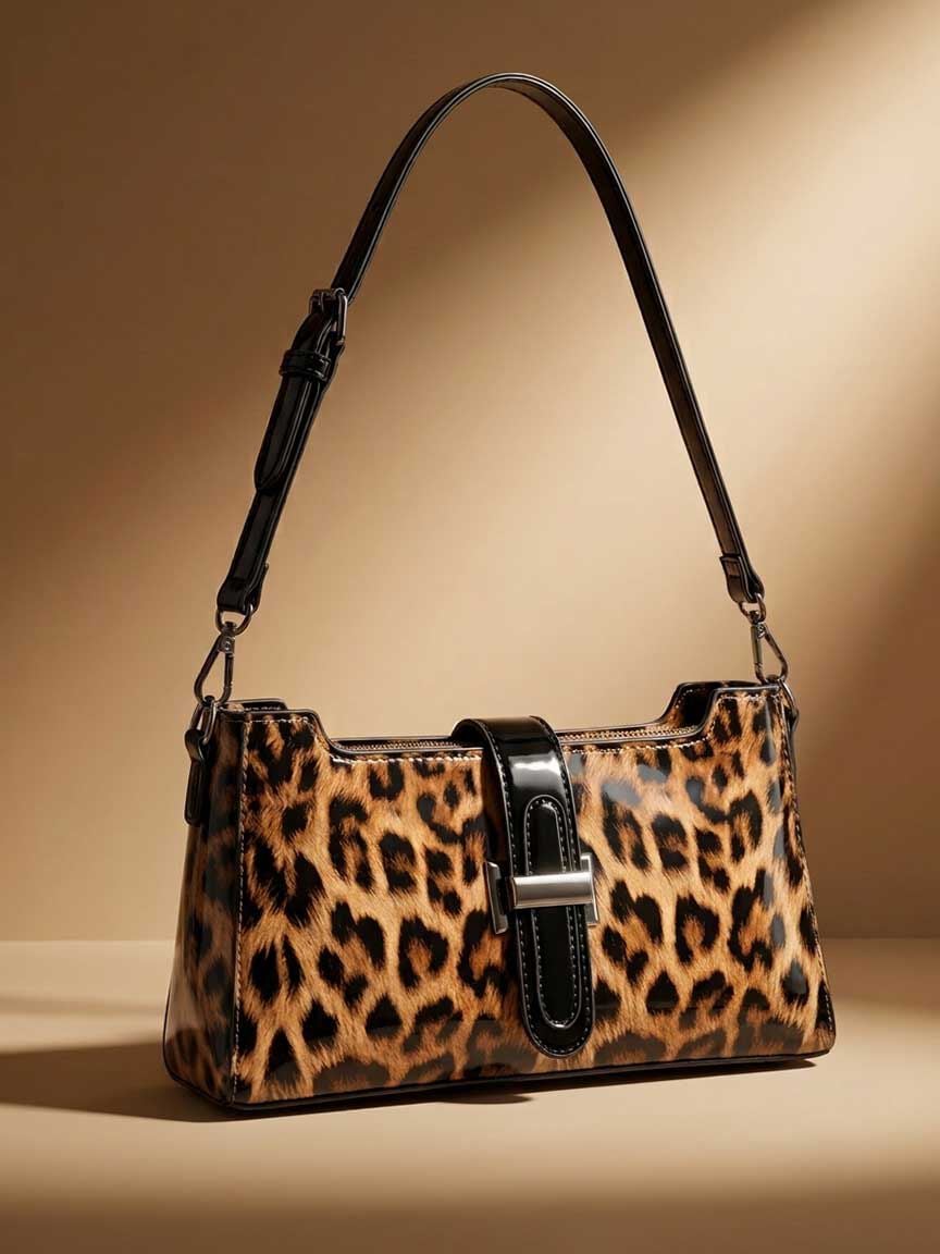 Glossy Leopard Print Shoulder Purse