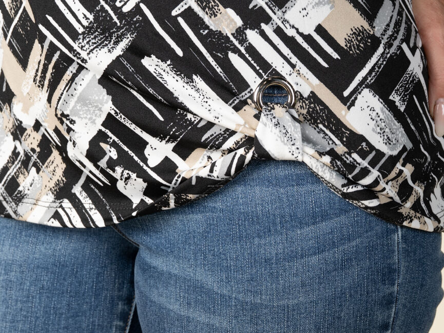 3/4 Sleeve Patterned Tunic With Ruching