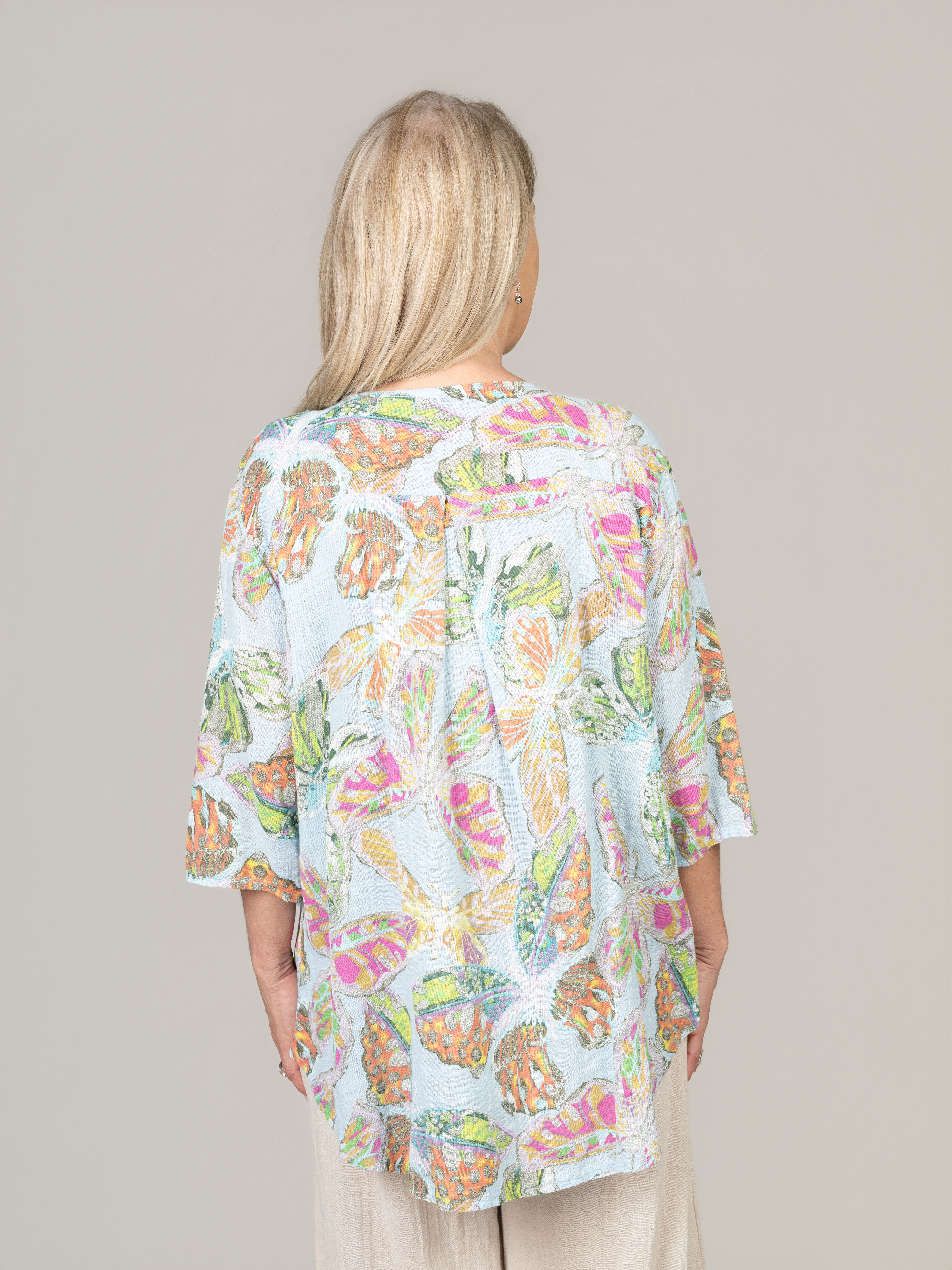 3/4 Sleeve Butterfly Print Top