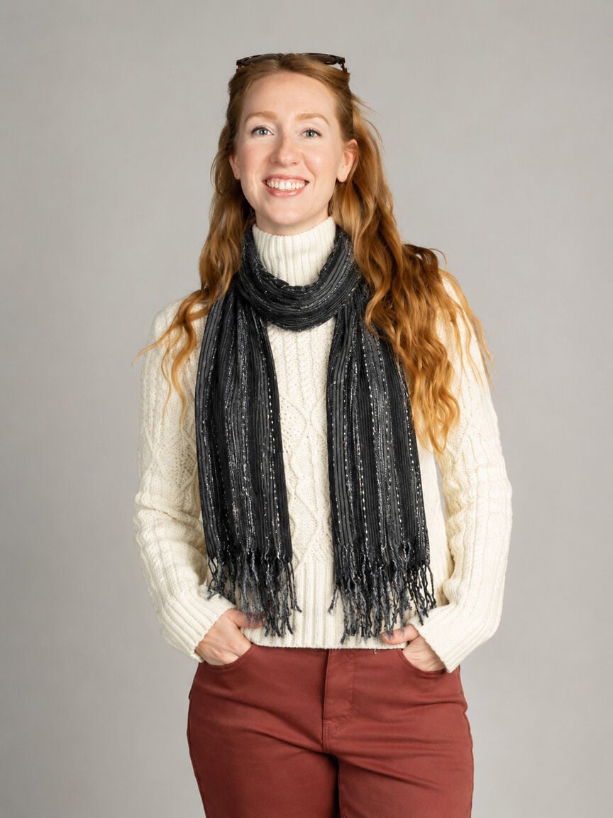 Striped Lurex Scarf with Twisted Fringe