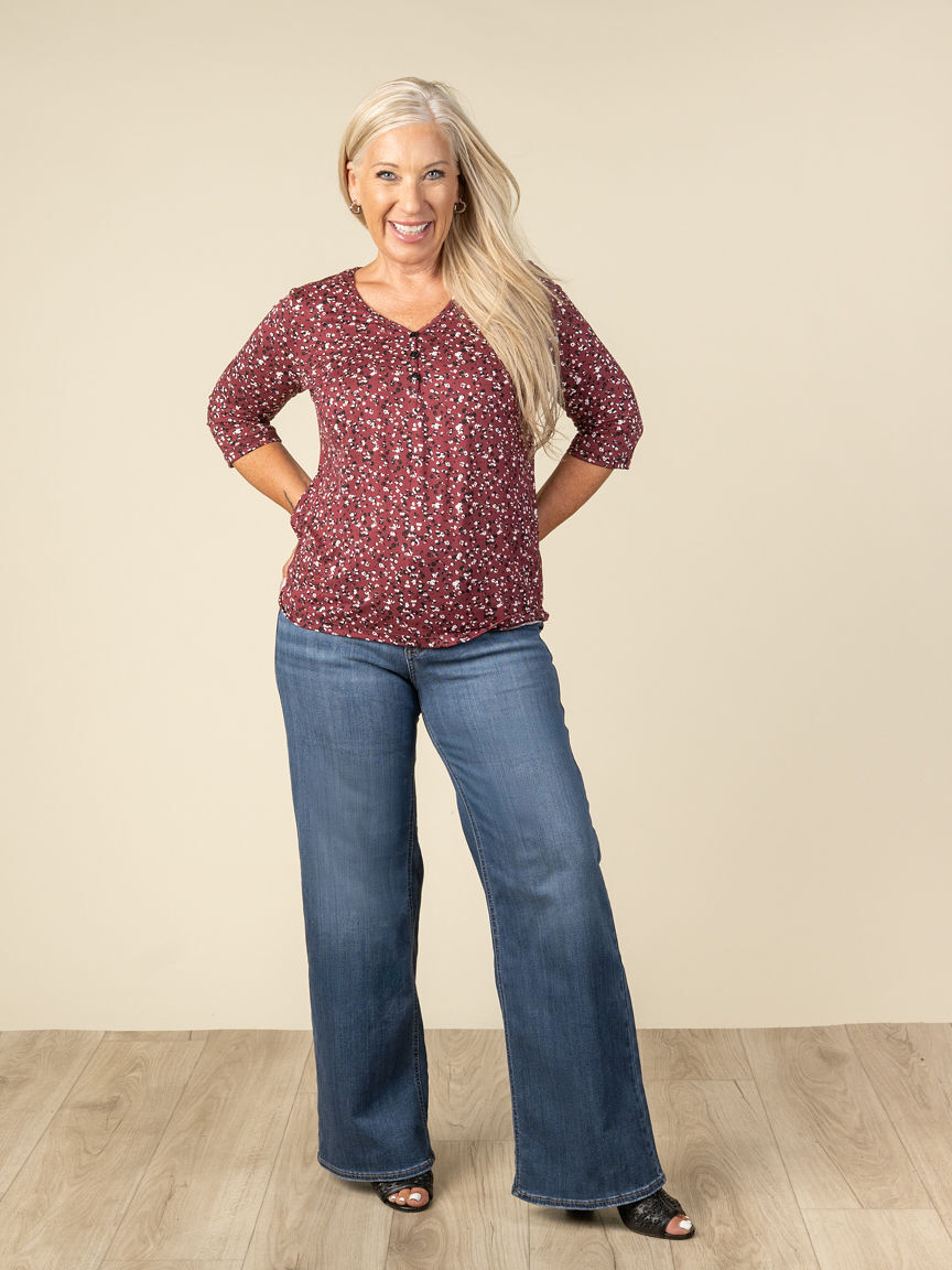 Floral 3/4 Sleeve Tunic V-Neck Image 2