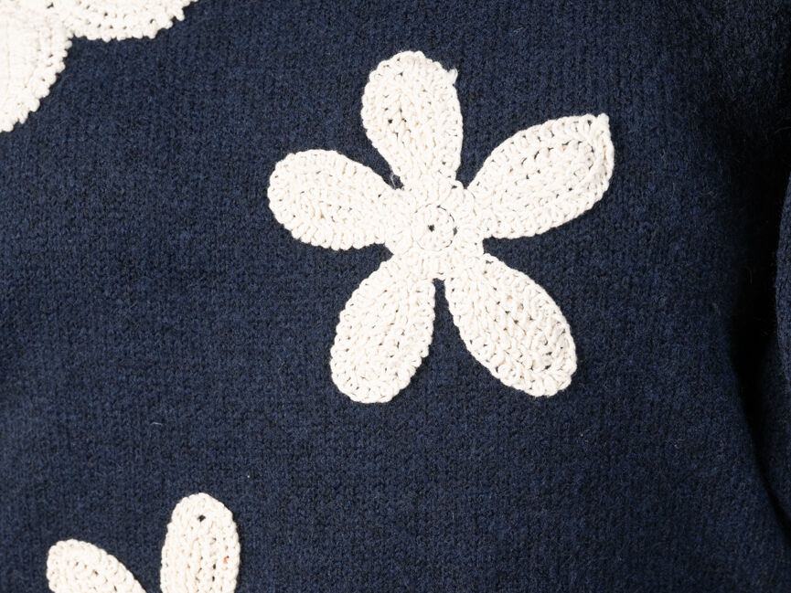 Long Sleeve Sweater with Crochet Flower Details
