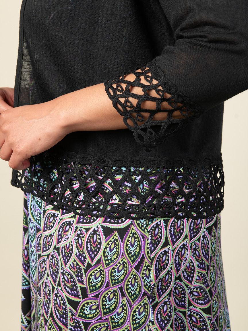 3/4 Sleeve Open Cardigan with Lace Detail Image 3