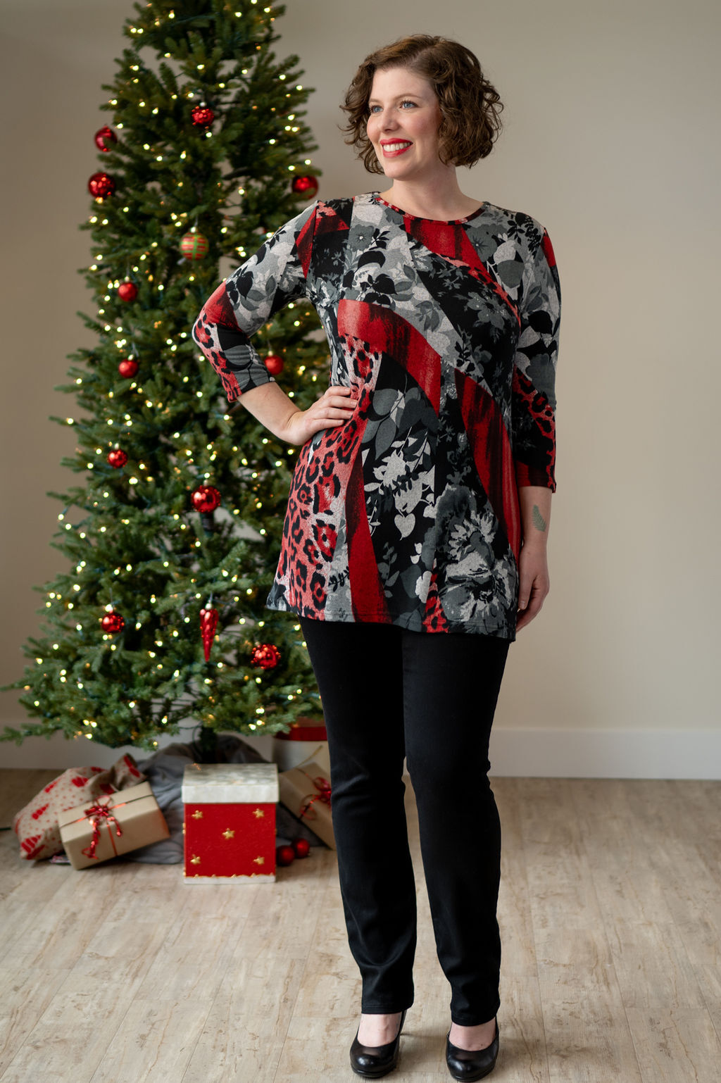 Floral Stripe Red Tunic  Image 3