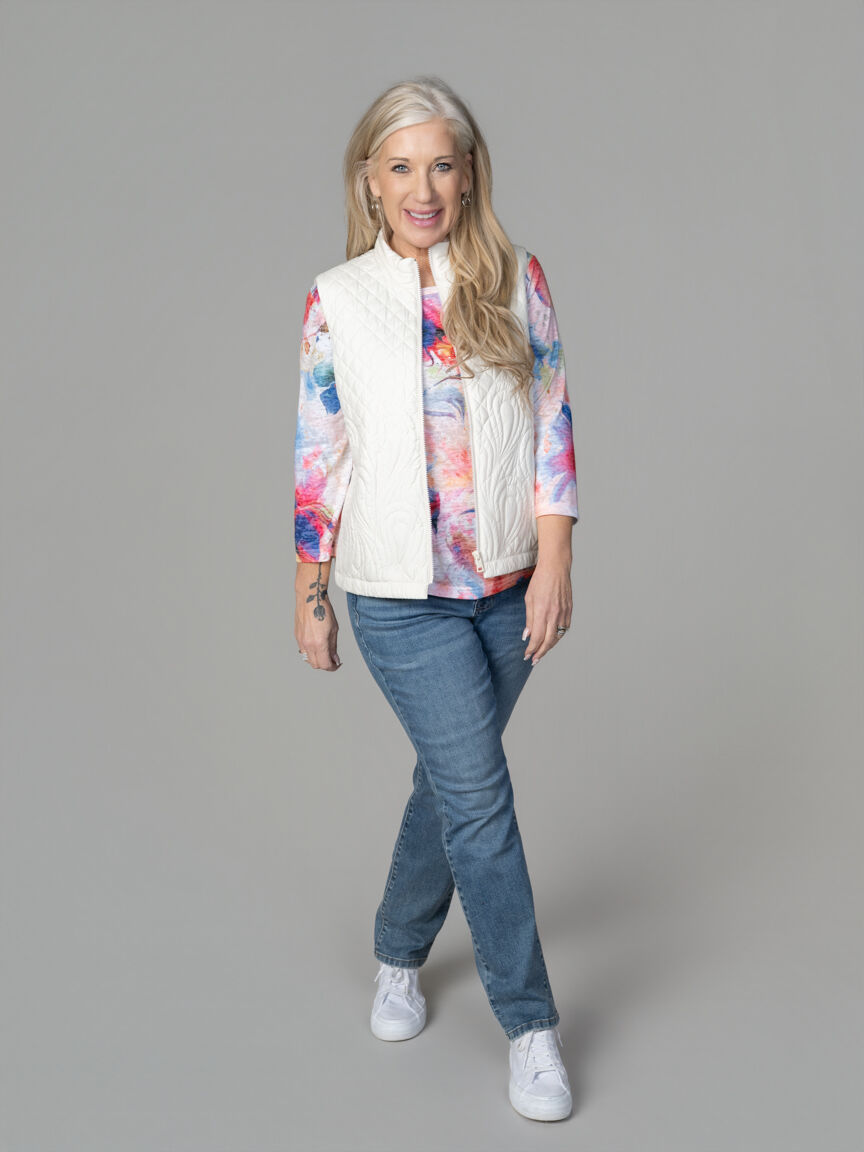 3/4 Sleeve Burnout Top With Hotfix