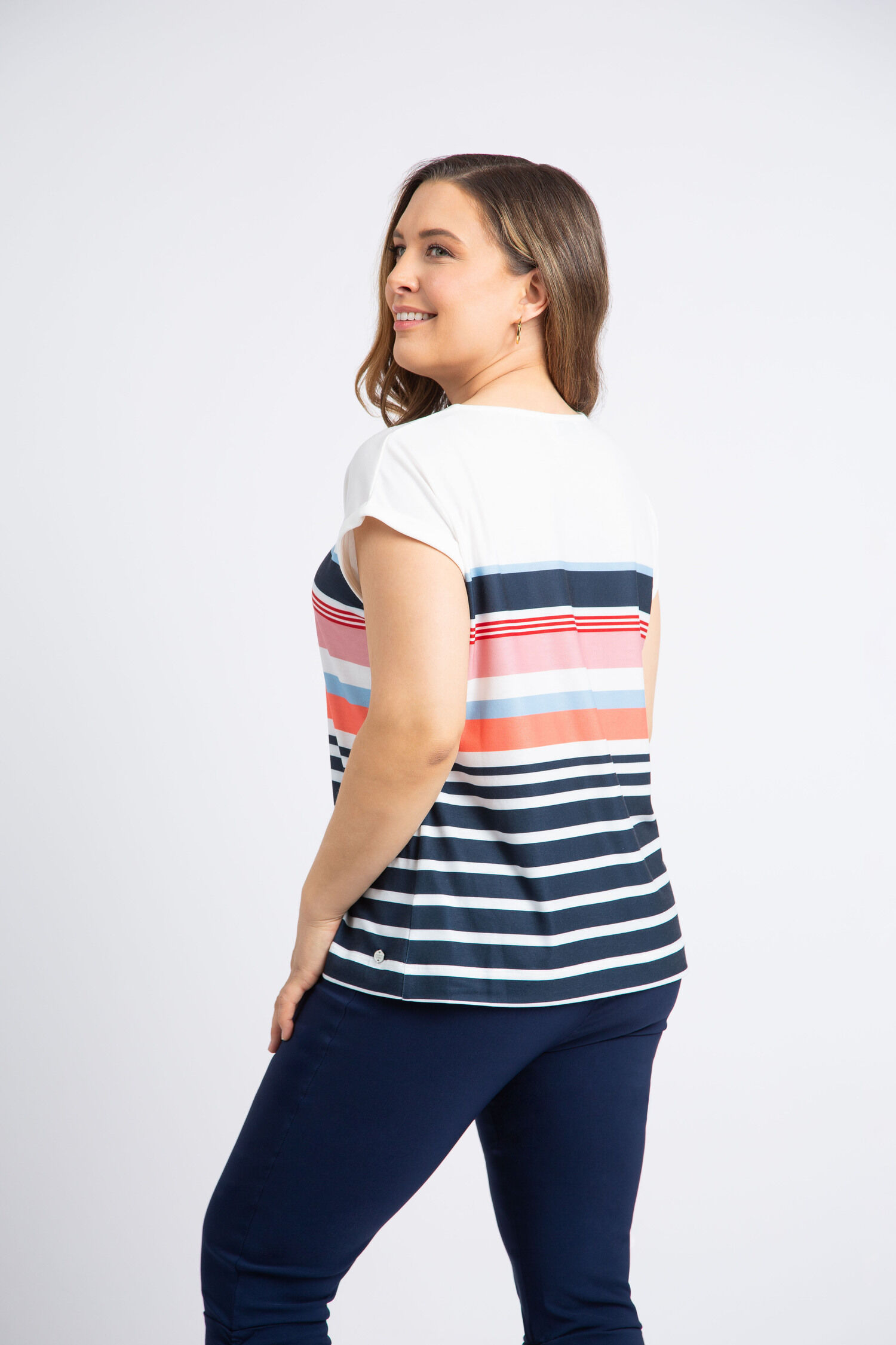 Cap Sleeve Striped Crewneck Top Image 2