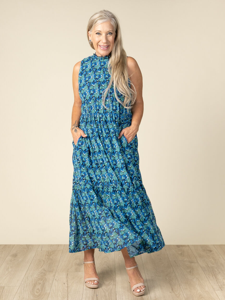 Sleeveless Printed Halter Maxi Dress