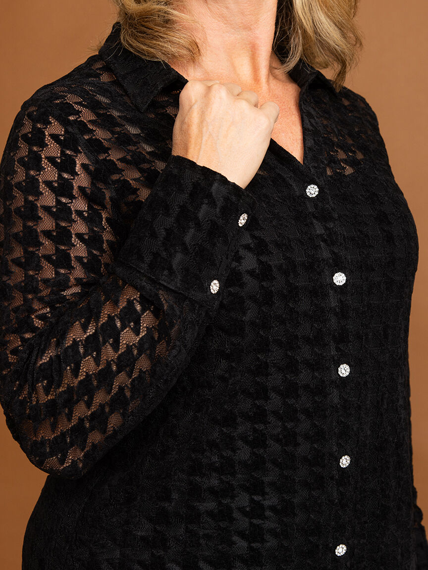 Button Up Lace and Velour Blouse Image 5