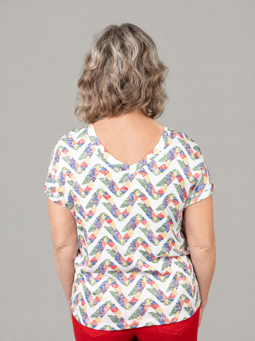 2-Way Neckline Abstract Print Top