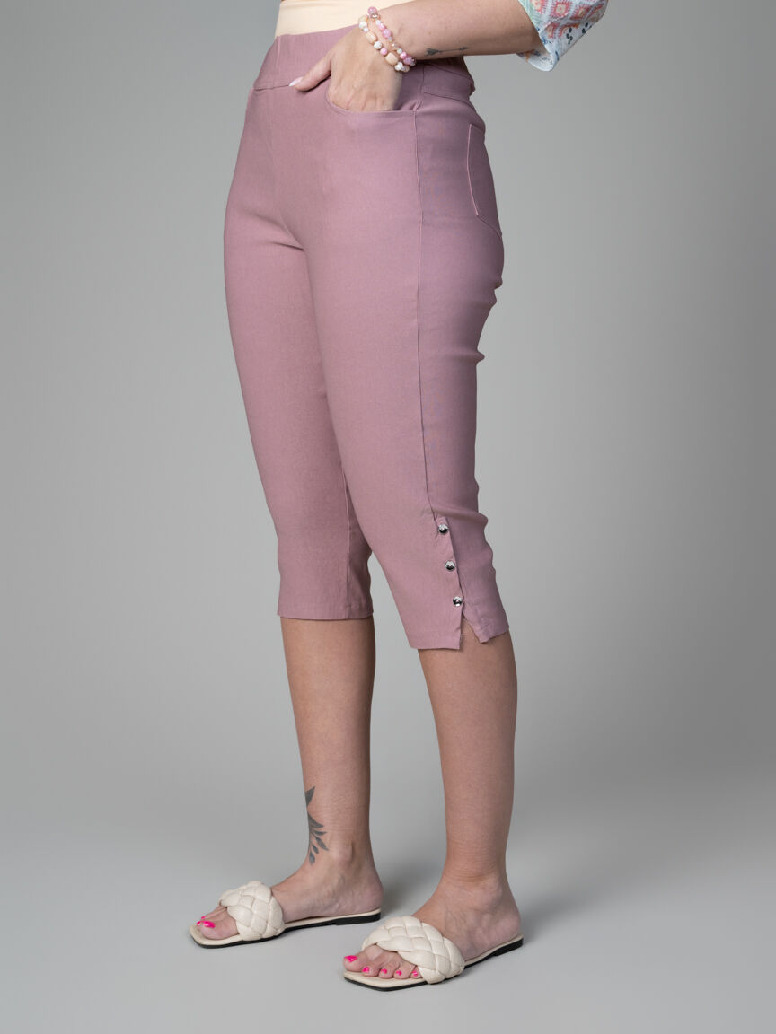 Pull-On Capri With Button Hem Accent