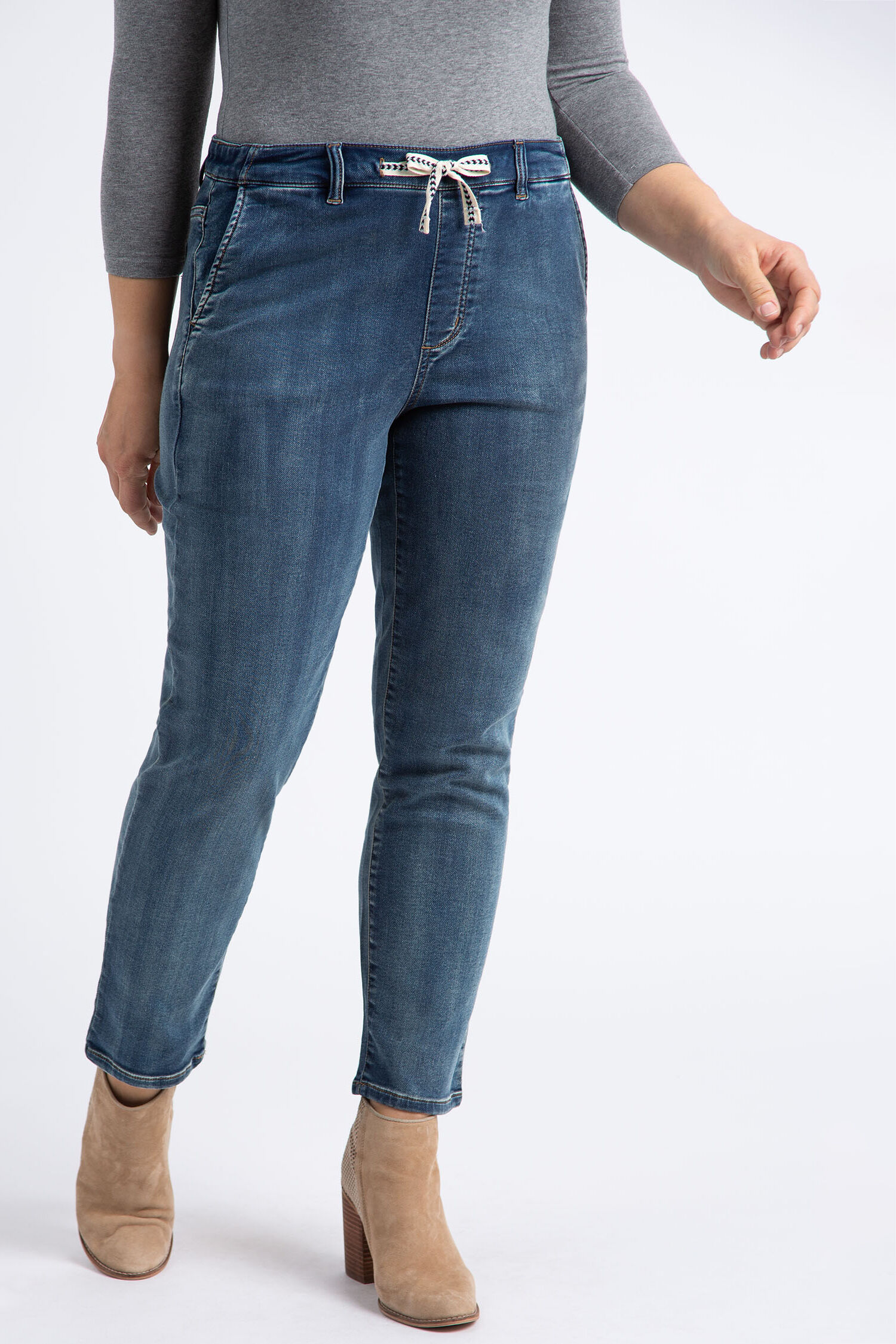 Drawcord-Waist Knit Denim Joggers Image 2