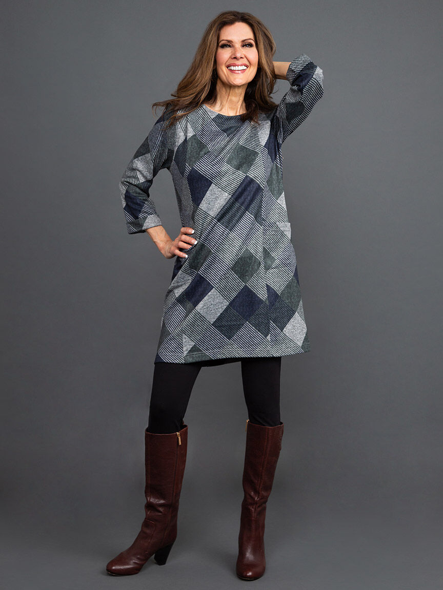 Diamond Plaid Knee Length Dress Image 2