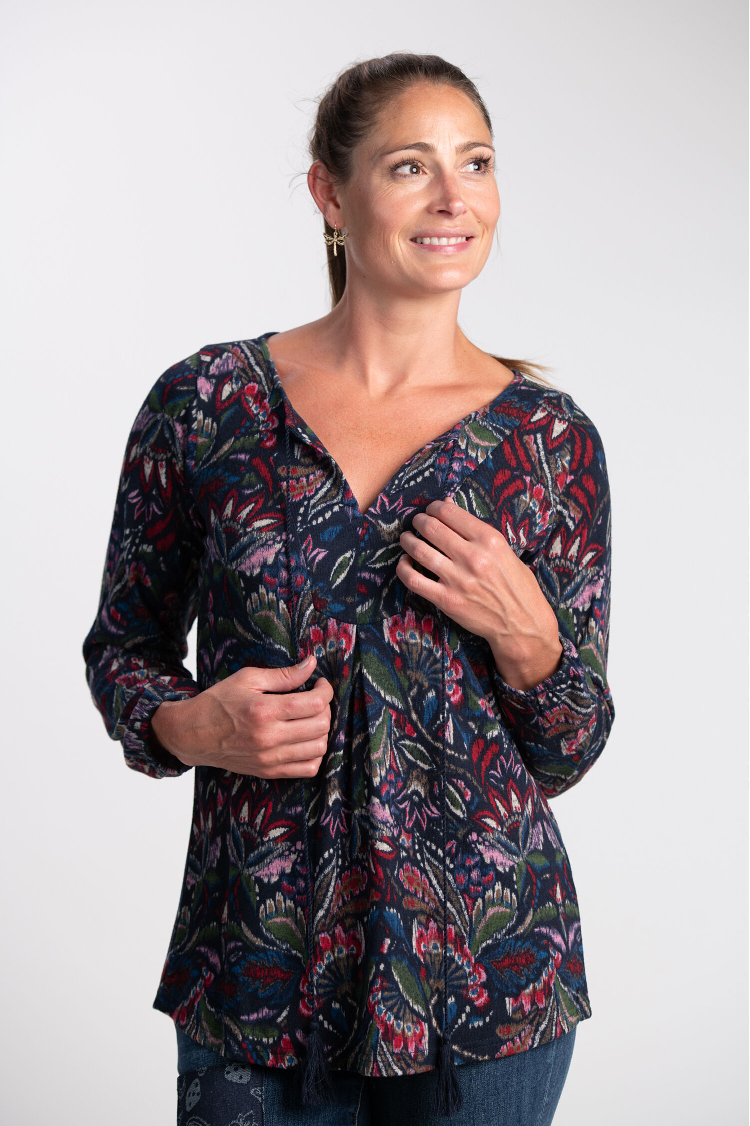 Long Sleeve Tassel Neck Top  Image 1