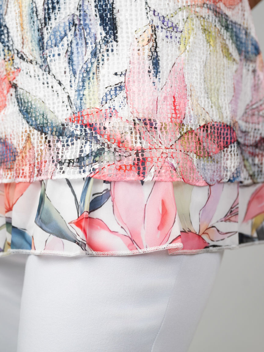 Short Sleeve Top With Mesh Overlay