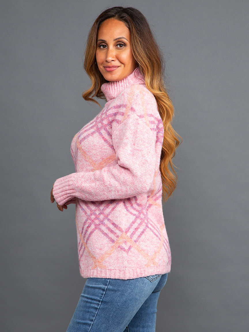 Diamond Print Long Sleeve Turtleneck Sweater Image 3