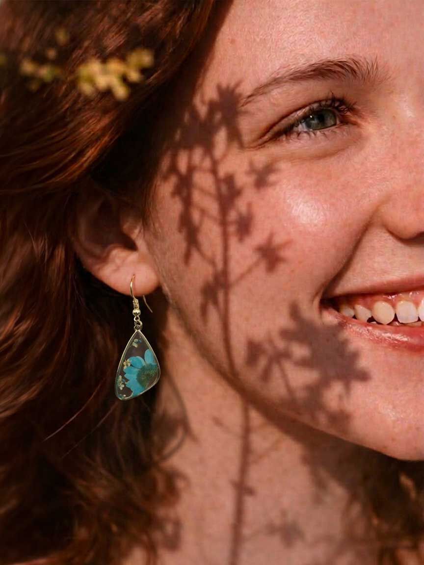 Teal Resin Flower Earrings