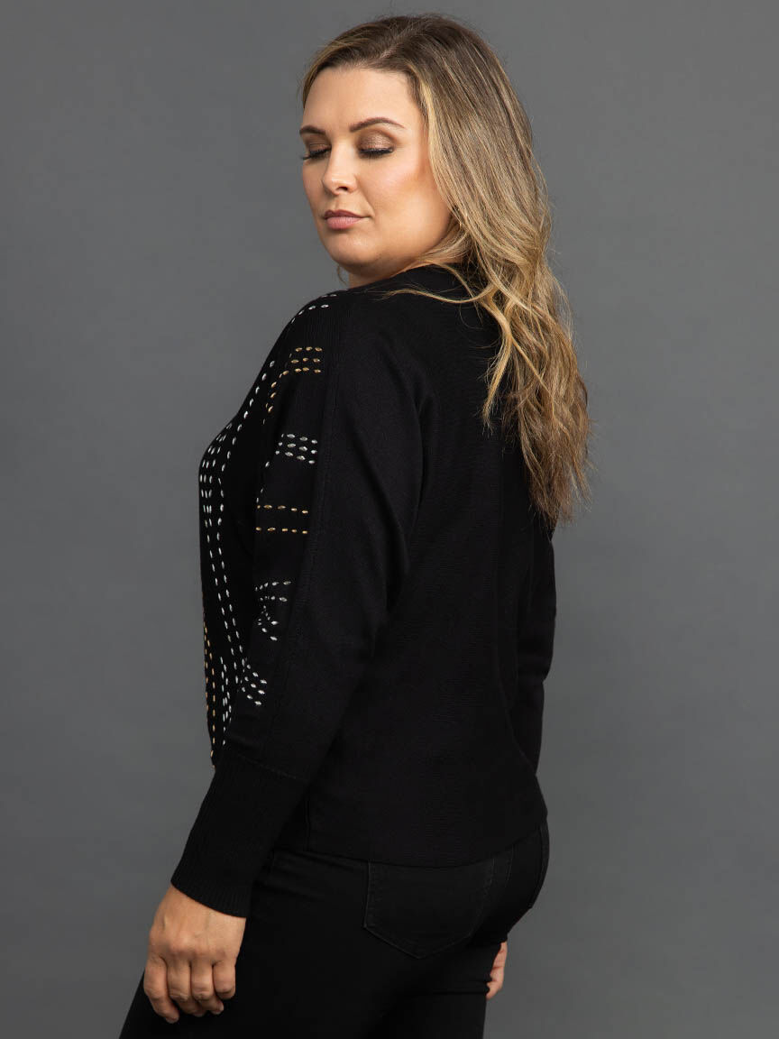 Long Sleeve Drop Shoulder Sweater with Ribbed Cuffs Image 3