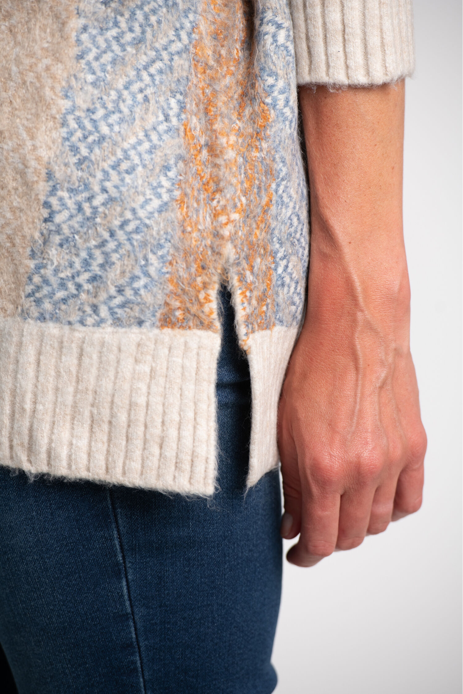 &frac34; Sleeve Cowl Neck Knit Poncho  Image 4