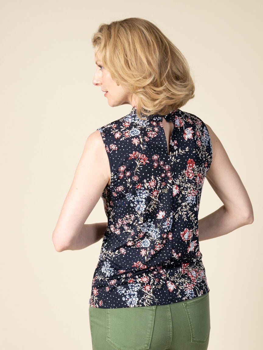 Sleeveless V Neck Top with a Bow Knot