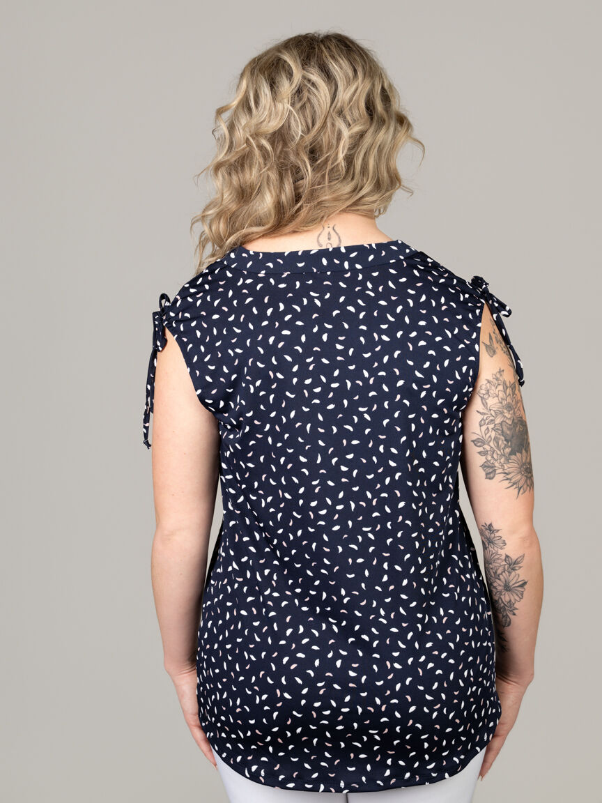 Sleeveless V-Neck Top With Shoulder Tie