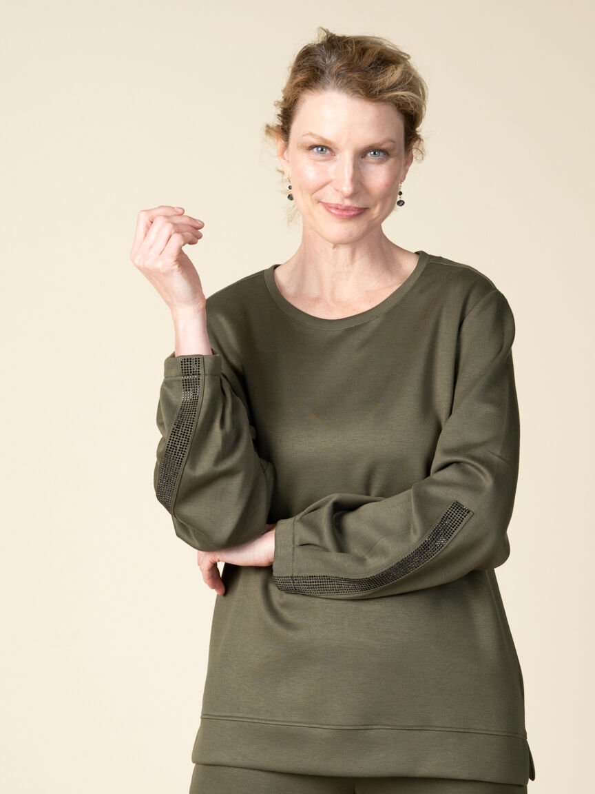 Long Sleeve Crew Neck Sweater with Embellishments