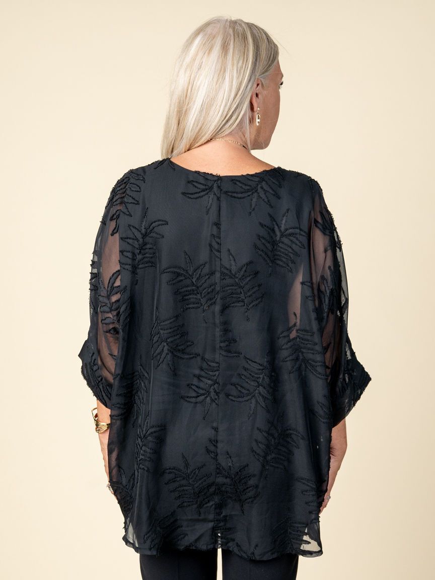 3/4 Sleeve Sheer Leaf Blouse Image 2