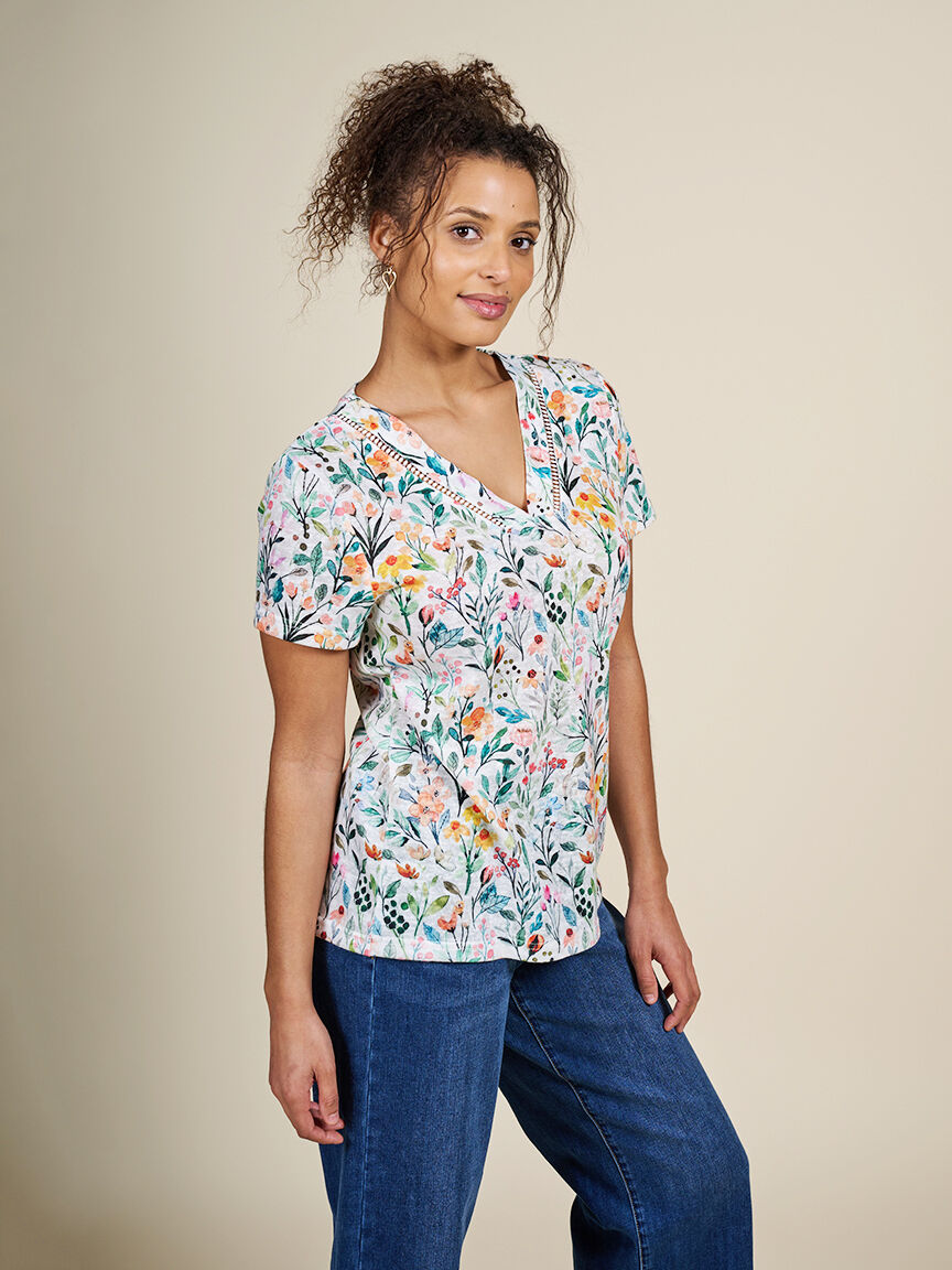 Short Sleeve Top with Ladder Stitching  Image 4