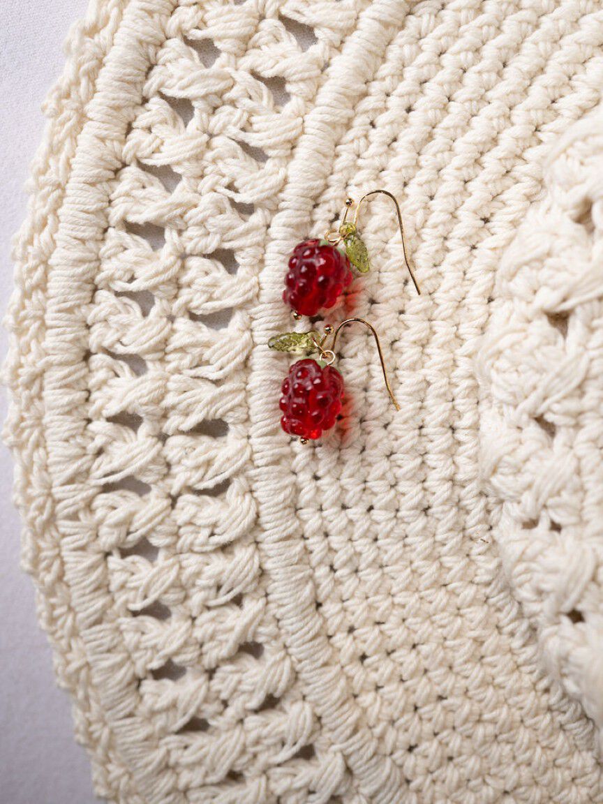 Hanging Raspberry Earring