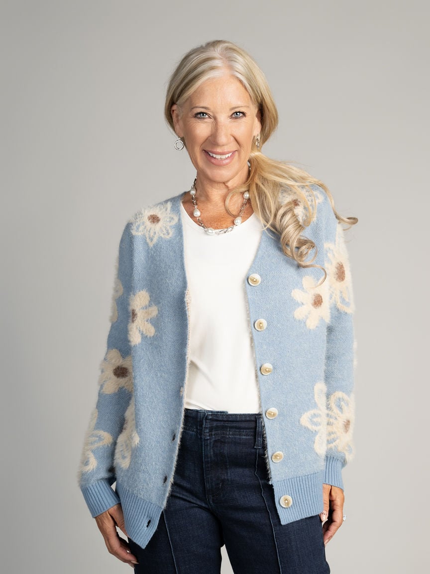 Fuzzy Floral Button Front Cardigan