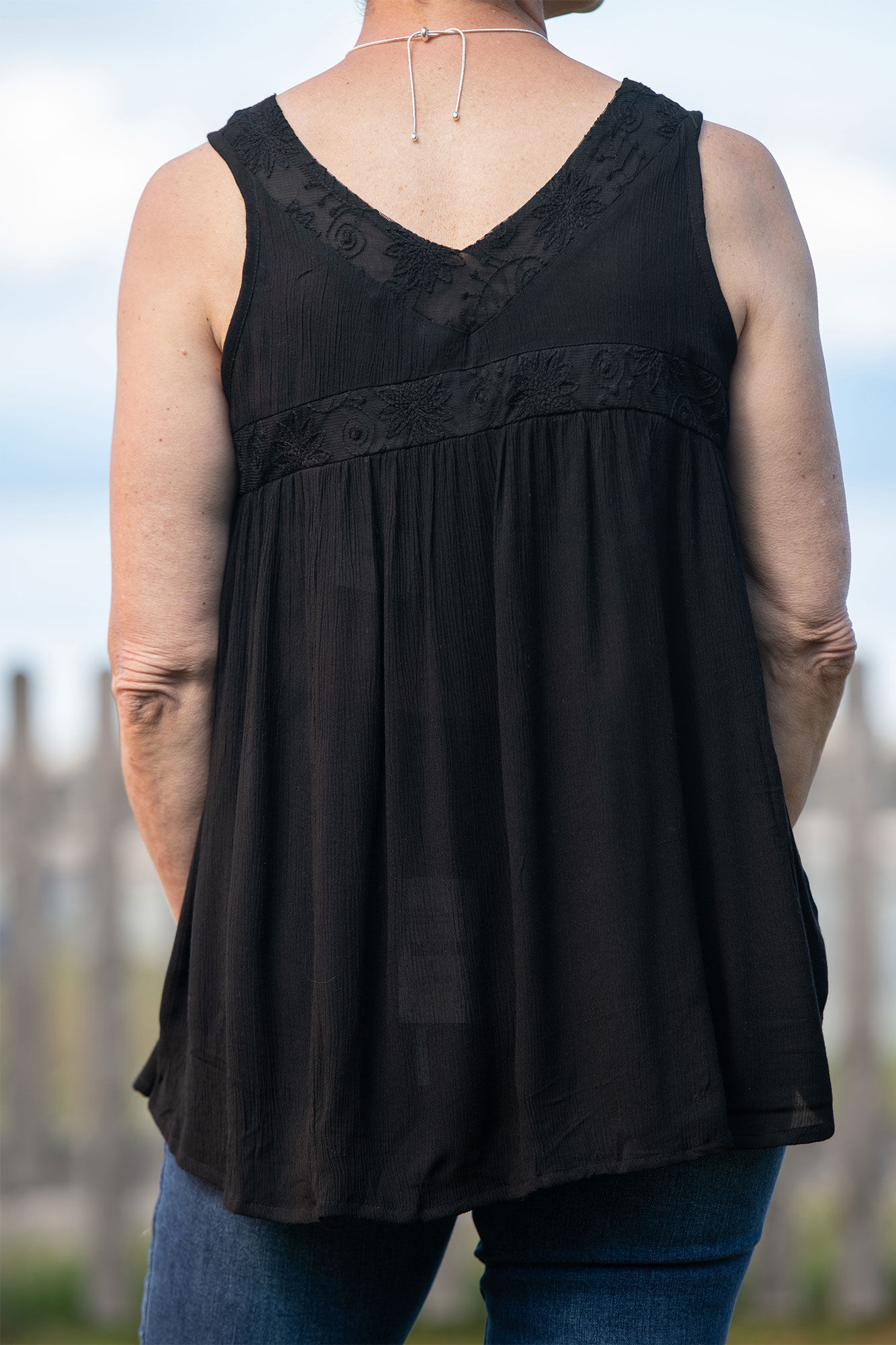 Sleeveless V-Neck Peasant Top with Embroidery Image 2