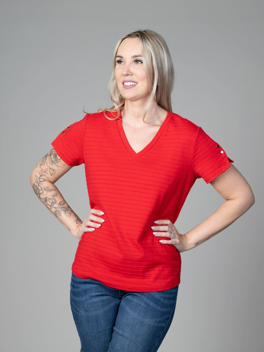 Short Sleeve Texture Striped Top Image 2