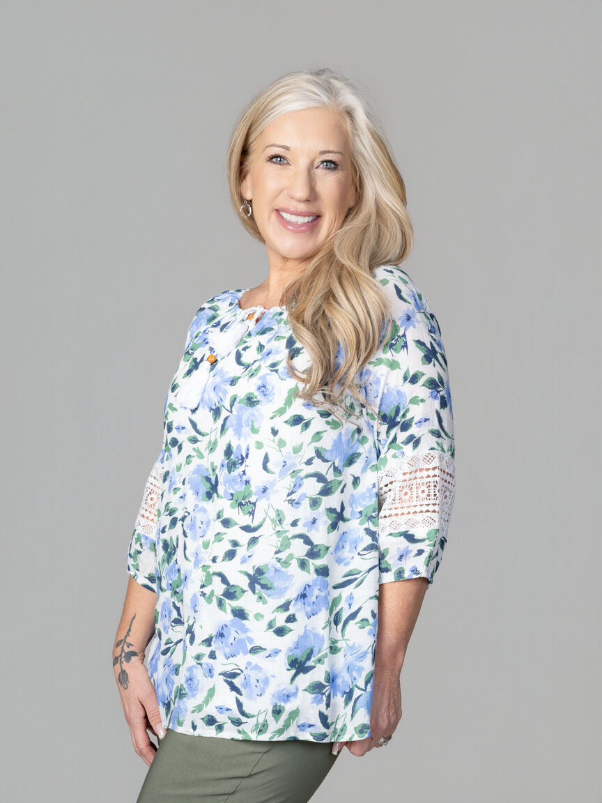 3/4 Sleeve Top With Tie Neck