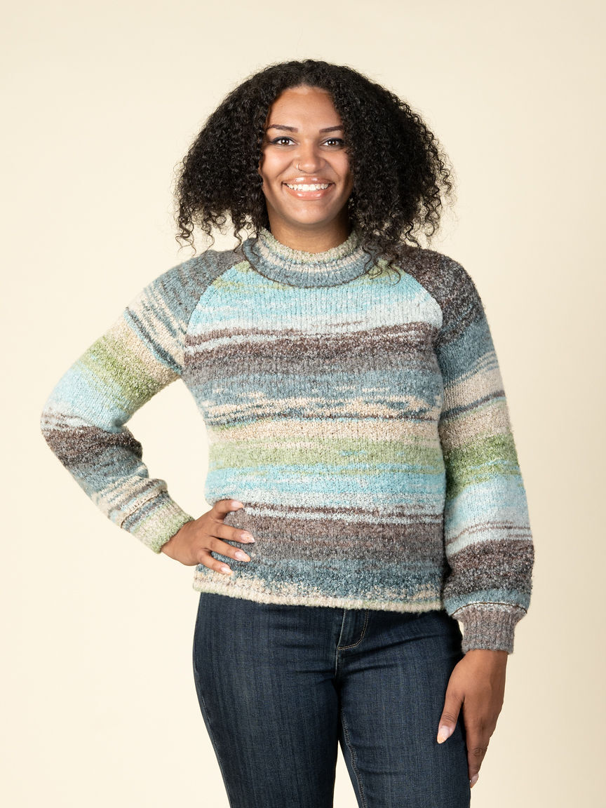 Boucle Yarn Mock Neck Puff Sleeve Sweater