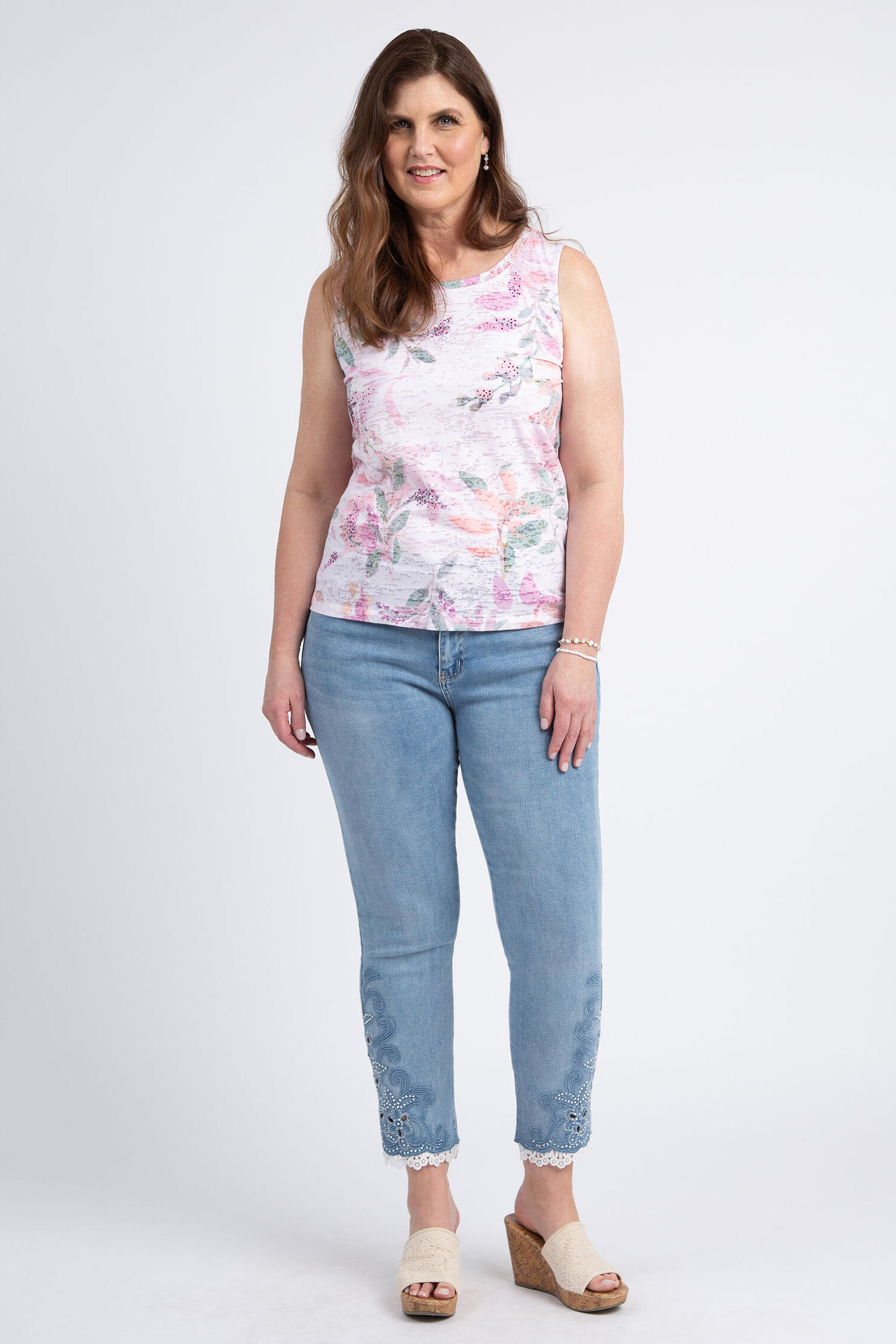 Sleeveless Burnout Top w/ Rhinestones Image 2