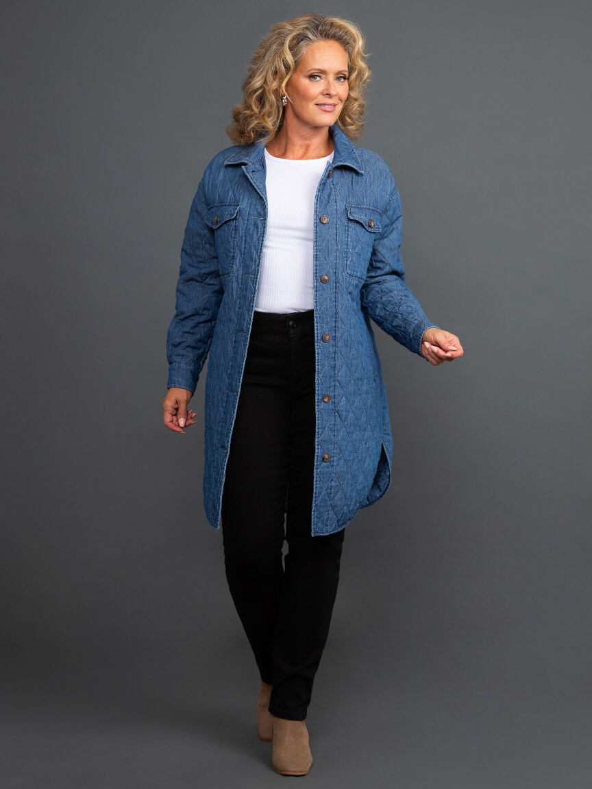 Longline Button-Up Quilted Jacket Image 4