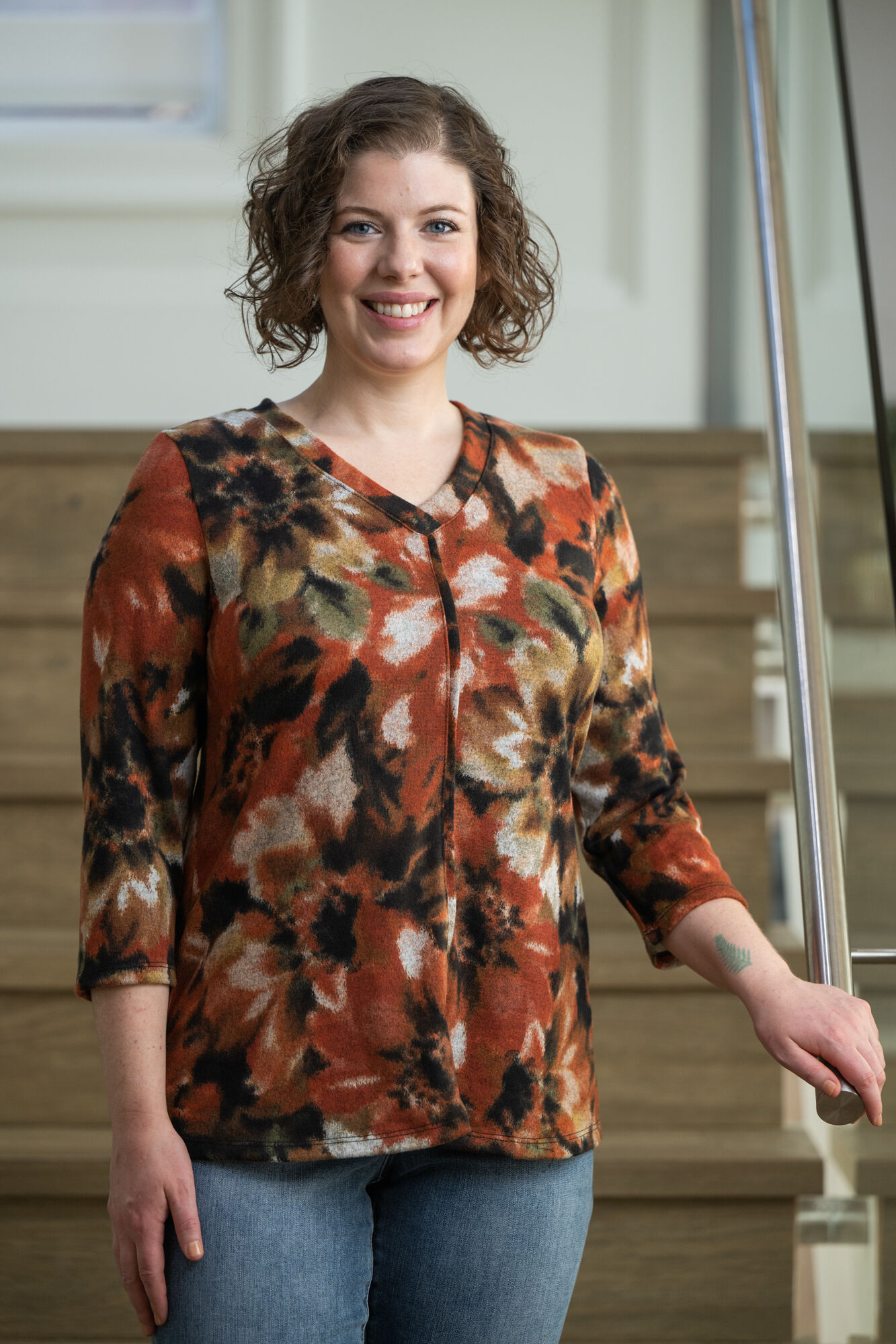 Floral Paint V-Neck Shirt Image 1