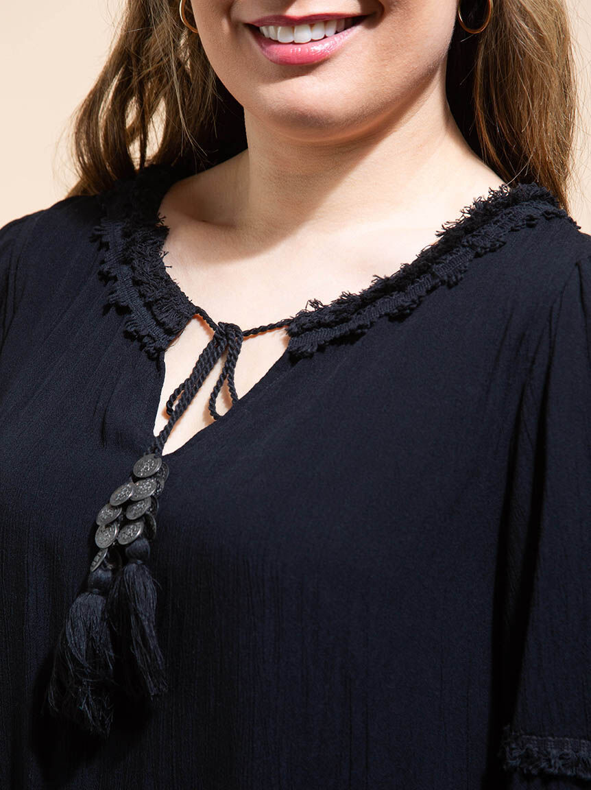 Flowy Knee Dress w/ Tassels Image 4