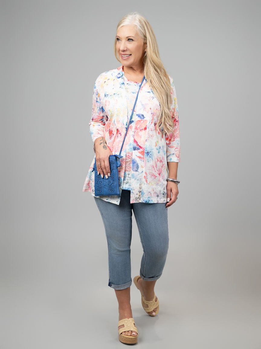 3/4 Sleeve Burnout Floral Foolers Set