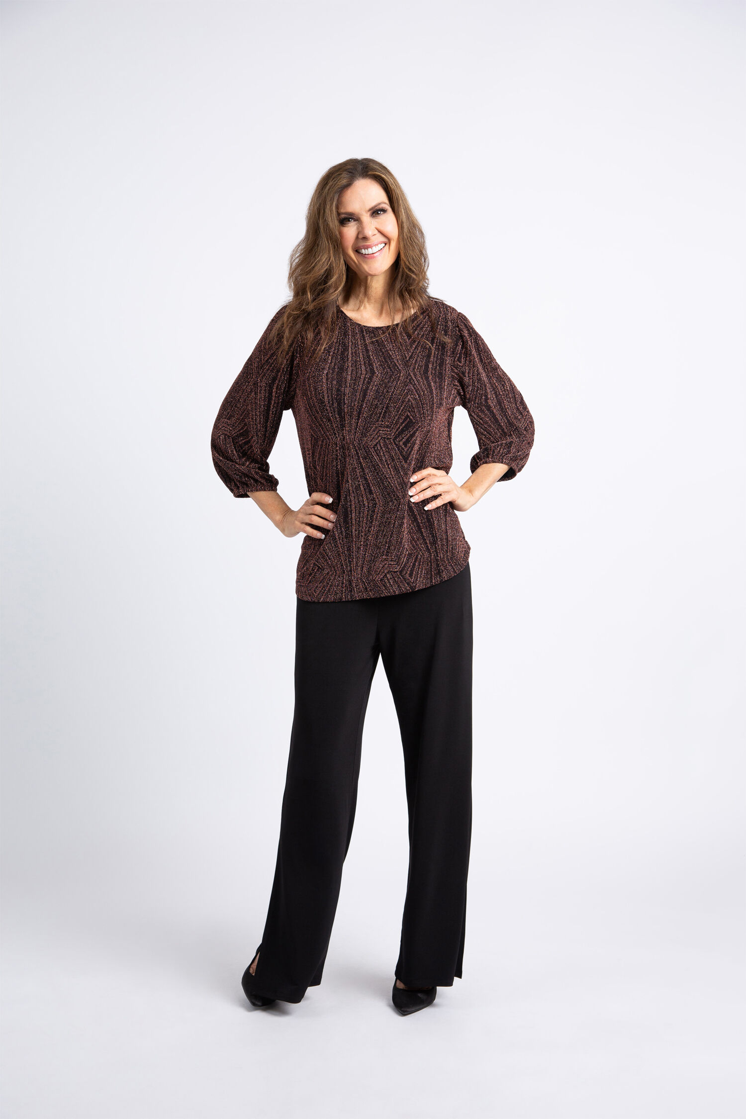 &frac34; Sleeve Metallic Blouse  Image 1