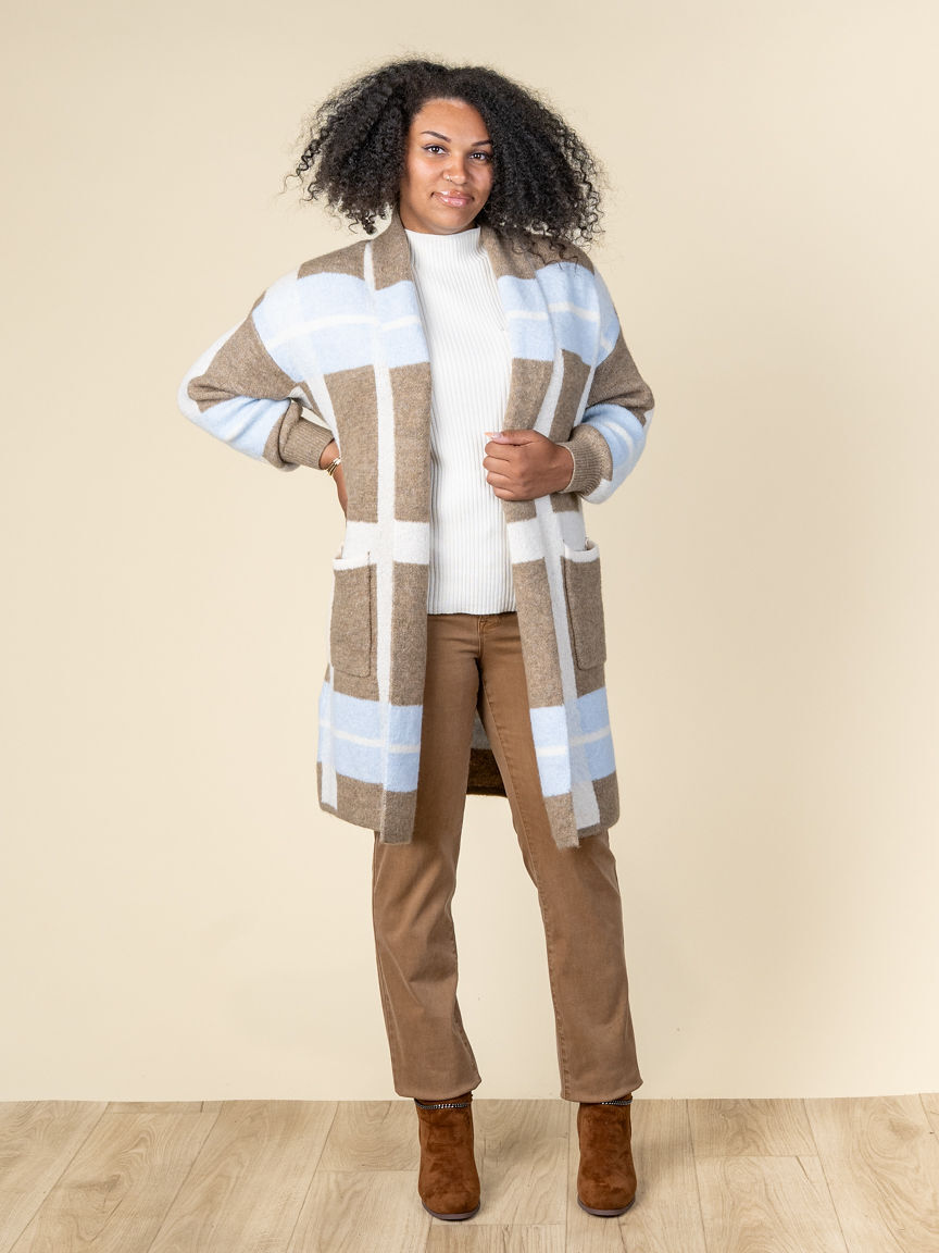 Long Cardigan With Chunky Plaid