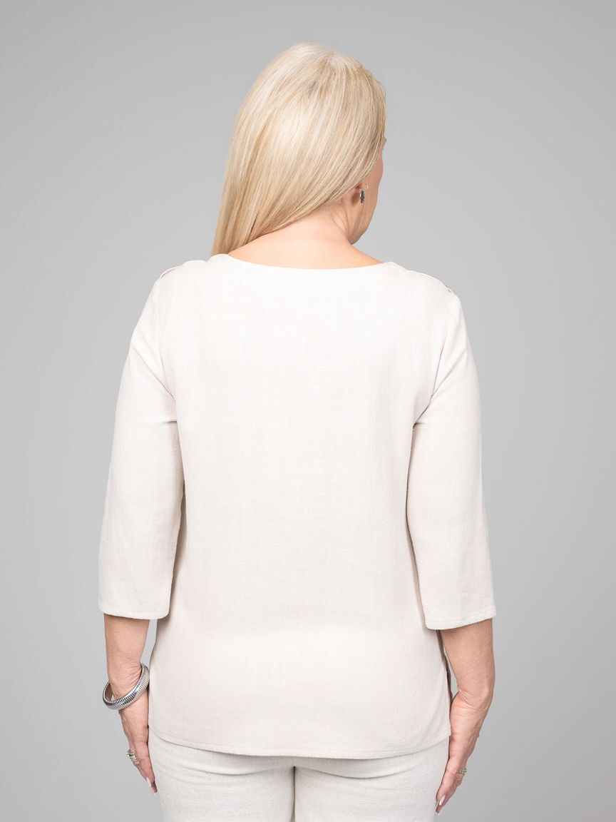 3/4 Sleeve Linen Blend Top