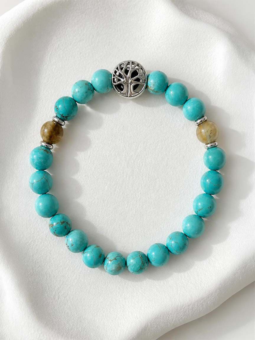 Marble Bead Elastic Bracelet With Tree Charm