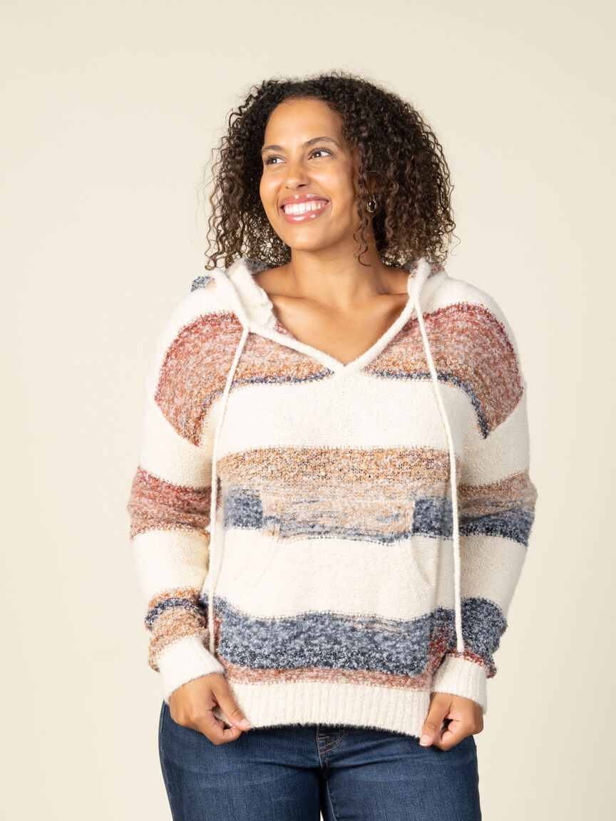 Boucle Knit Long Sleeve Sweater With Hood Image 1