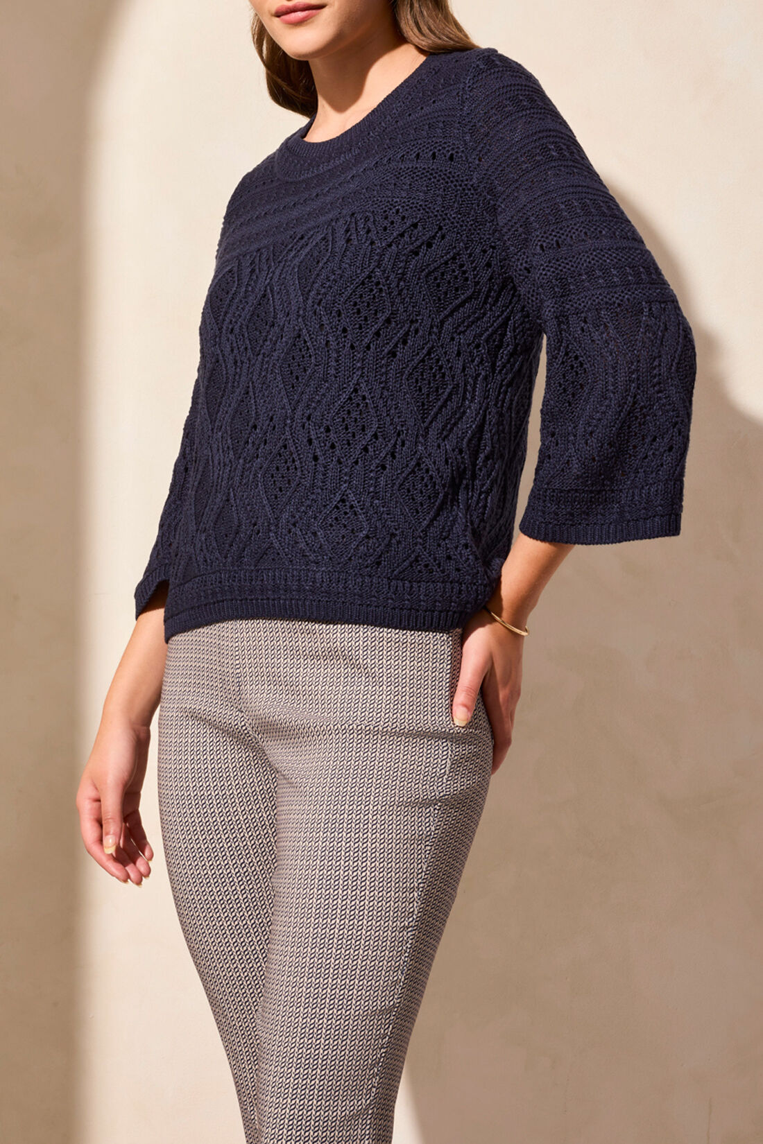 3/4 Sleeve Cable Knit Sweater Image 2